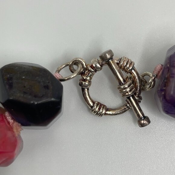 silver sterling .925 Beaded Necklace Multi-Color gemstones Agate toggle Clasp - Picture 7 of 8